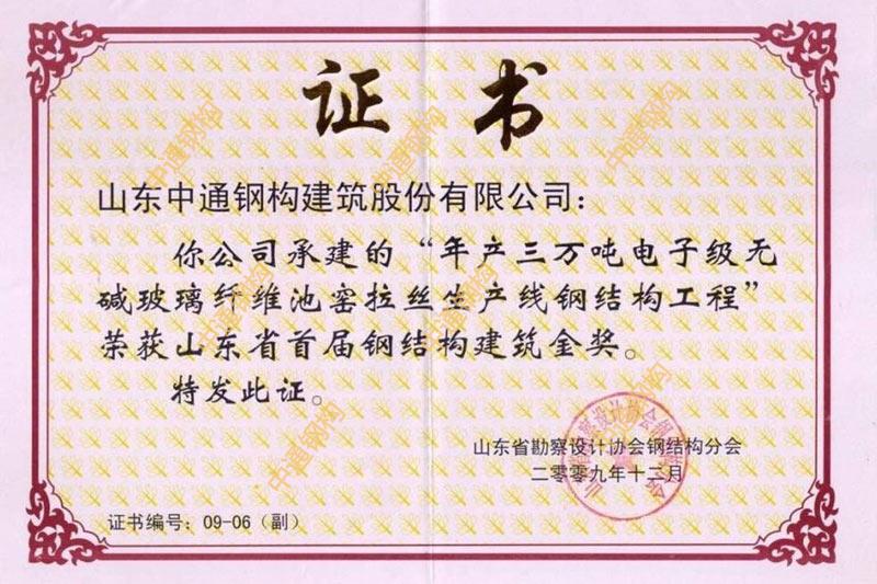 鋼結(jié)構(gòu)金獎(泰山玻璃纖維鄒城有限公司無堿玻璃纖維池窯拉絲生產(chǎn)線鋼結(jié)構(gòu)工程)